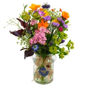 Cornish and English Cut Flowers in a Glass Milk Churn Vase